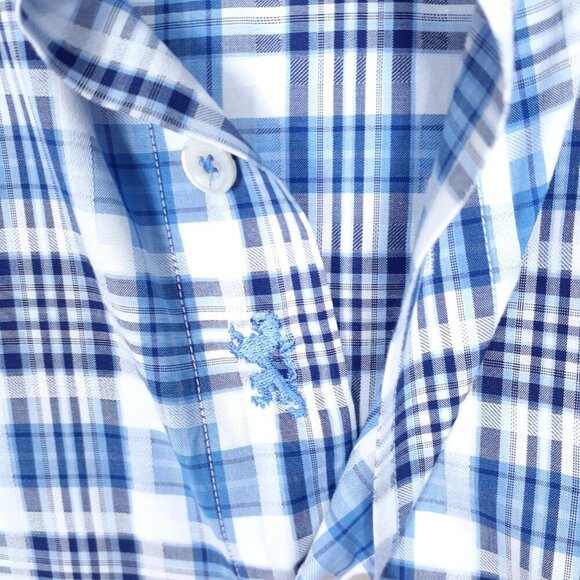 Bugatchi Uomo Mens Button Up Shirt L Classic Fit Blue Plaid 388A - Picture 4 of 5
